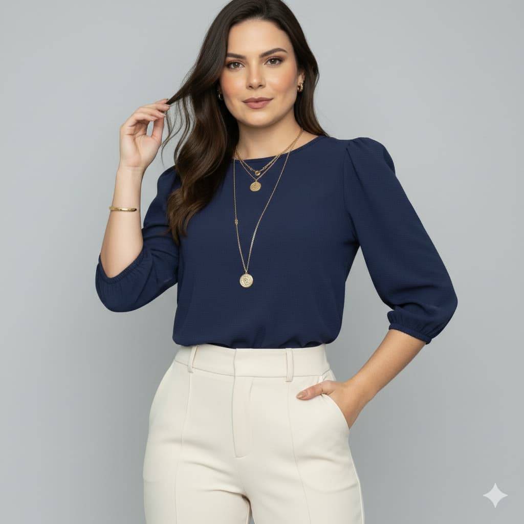 Blusa Feminina Social Evangelica Manga 3\4 Ombro Princesa Duna Tendência do P ao GG