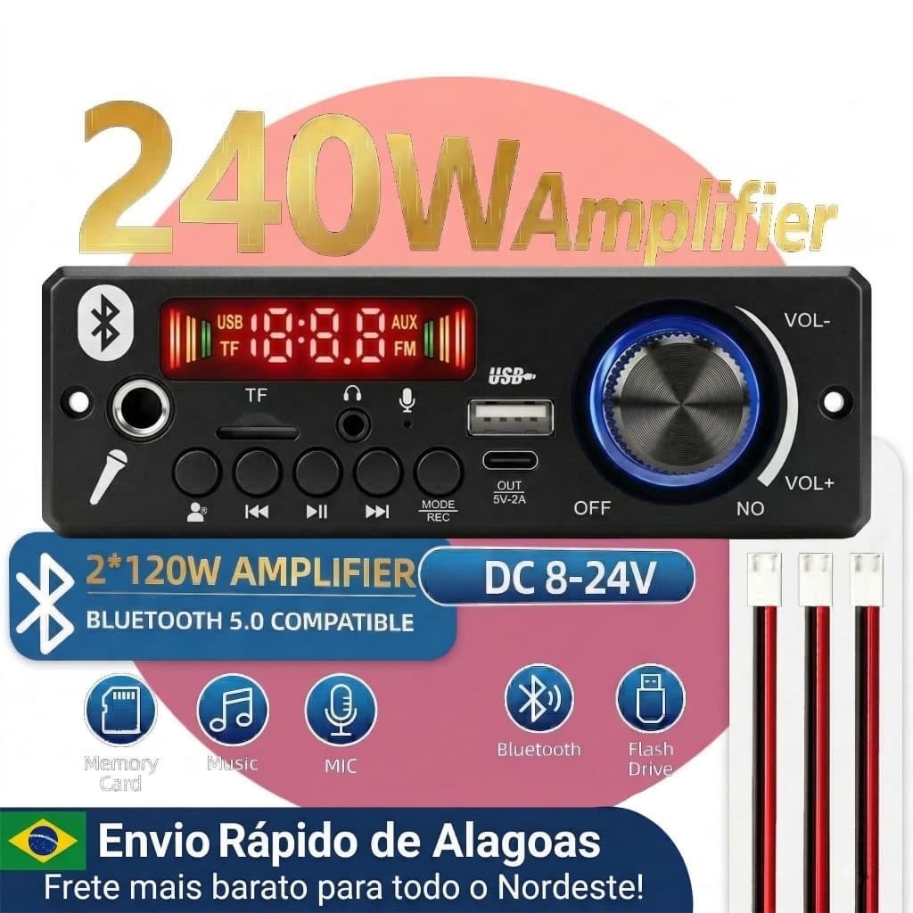 Módulo Amplificador Placa Decodificadora 120W 12V Para Som Automotivo Rádio Carro Caixa Bob Microfone