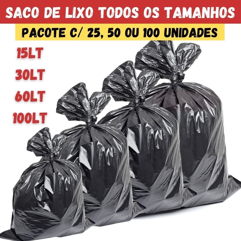 Saco de lixo c/ 25/100/50 unidades I Disponível em 100/60/30/15 litros I Direto da fábrica