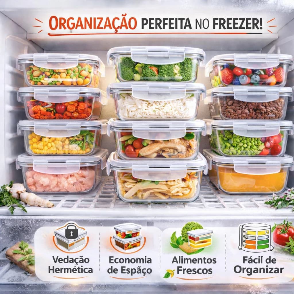 Kit 2 Potes de Vidro Hermético 640ML Premium Marmita Fit Tampa 4 Travas Não Vaza