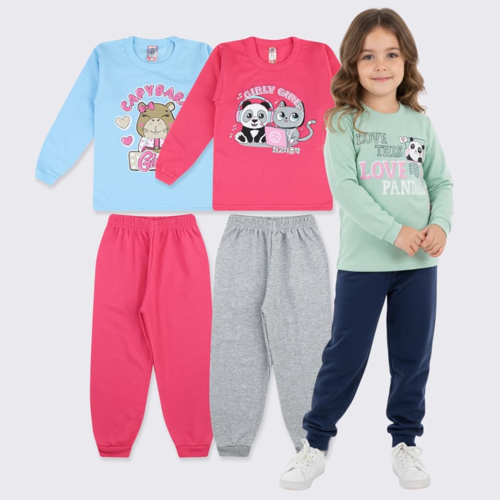 Kit 4 Peças Moletom Menina Infantil Inverno Flanelado Algodão