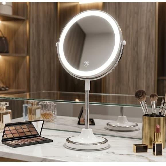 Espelho Maquiagem Led Mesa Luz Branca Usb Portatil Ajustavel Rotativo