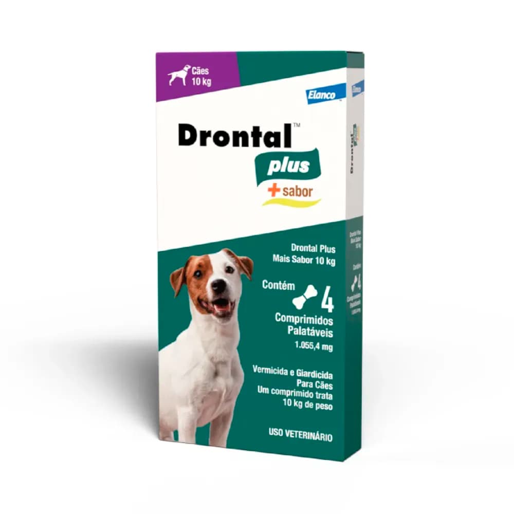 Vermifugo Drontal Plus Carne Cães 10kg - 4 Comprimidos