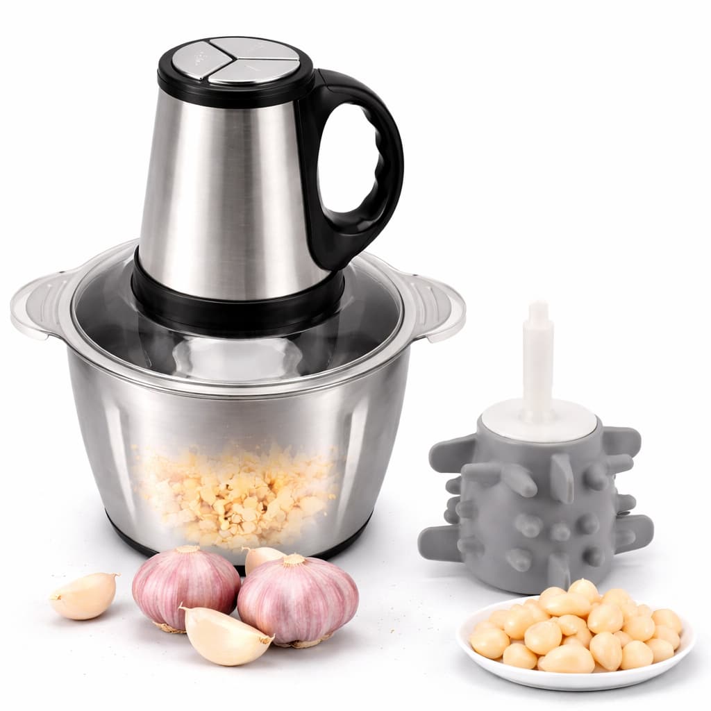 Multiprocessador Elétrico com Alça 2L e 3L  Picador de Carne, Alho e Legumes + Descascador de alho