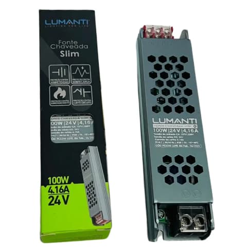 Fonte 100W 24V 4,16A Lumanti Slim Bivolt Ideal para Fitas LED e CFTV