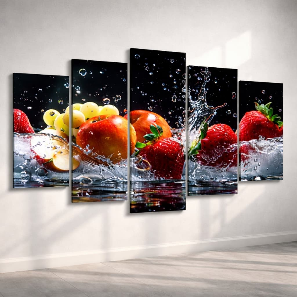Quadro Decorativo Frutas Nutrição Cozinha Moderna Parede Gourmet kit 5 peças