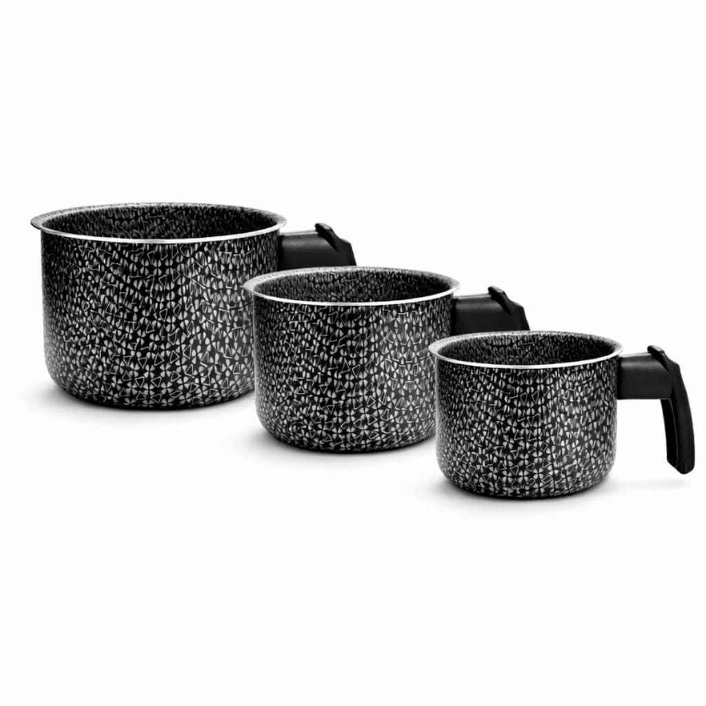 kit Jogo De Canecão Fervedor Antiaderentre 3 Peças 12 14 16 Preto Decorado