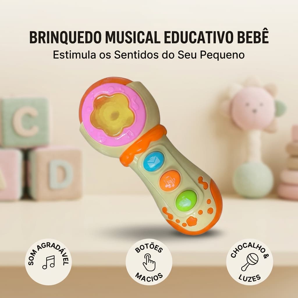 Microfone Infantil Musical Luz Som Brinquedo Bebê Educativo Interativo Criança 18M+ Top