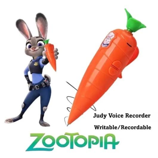 Caneta Gravadora de Voz Cenoura Zootopia, Caneta Fofa Grava a voz até 60s do Filme Zootopia