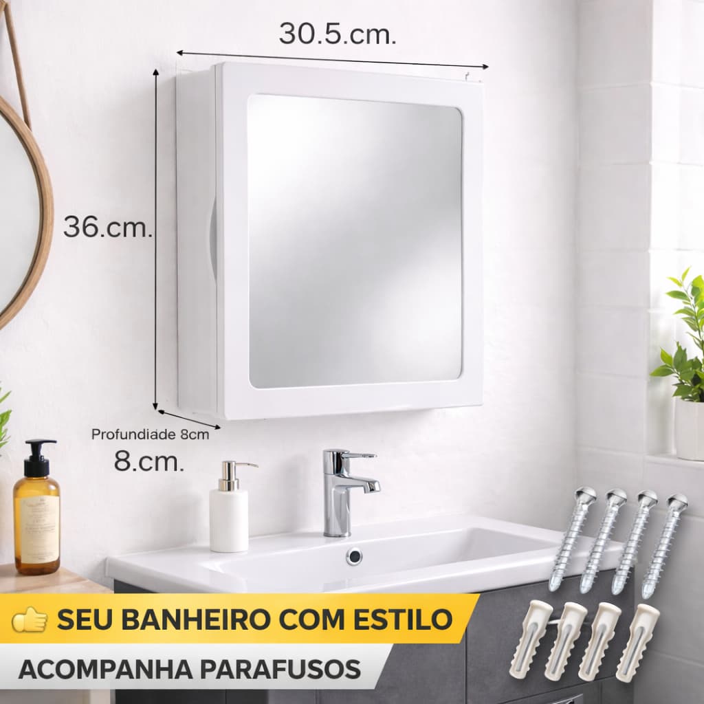 Armário de Banheiro Sobrepor  com Espelho – Moderno, Funcional, Elegante acompanha Parafusos.