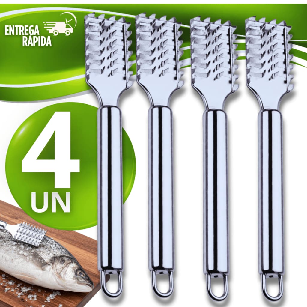 Jogo Escamador Descamador de Peixe Remove Escamas em Aço inox Casa Peixaria Multiuso Utensílios Cozinha