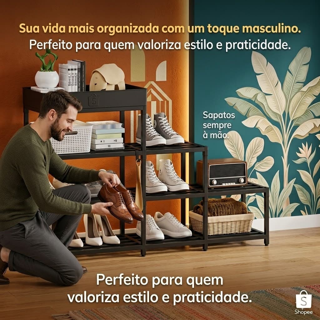 Estante 4 Andares Organizadora Prateleira Modular Sala Cozinha Quarto Lavanderia na cor Preto Branco