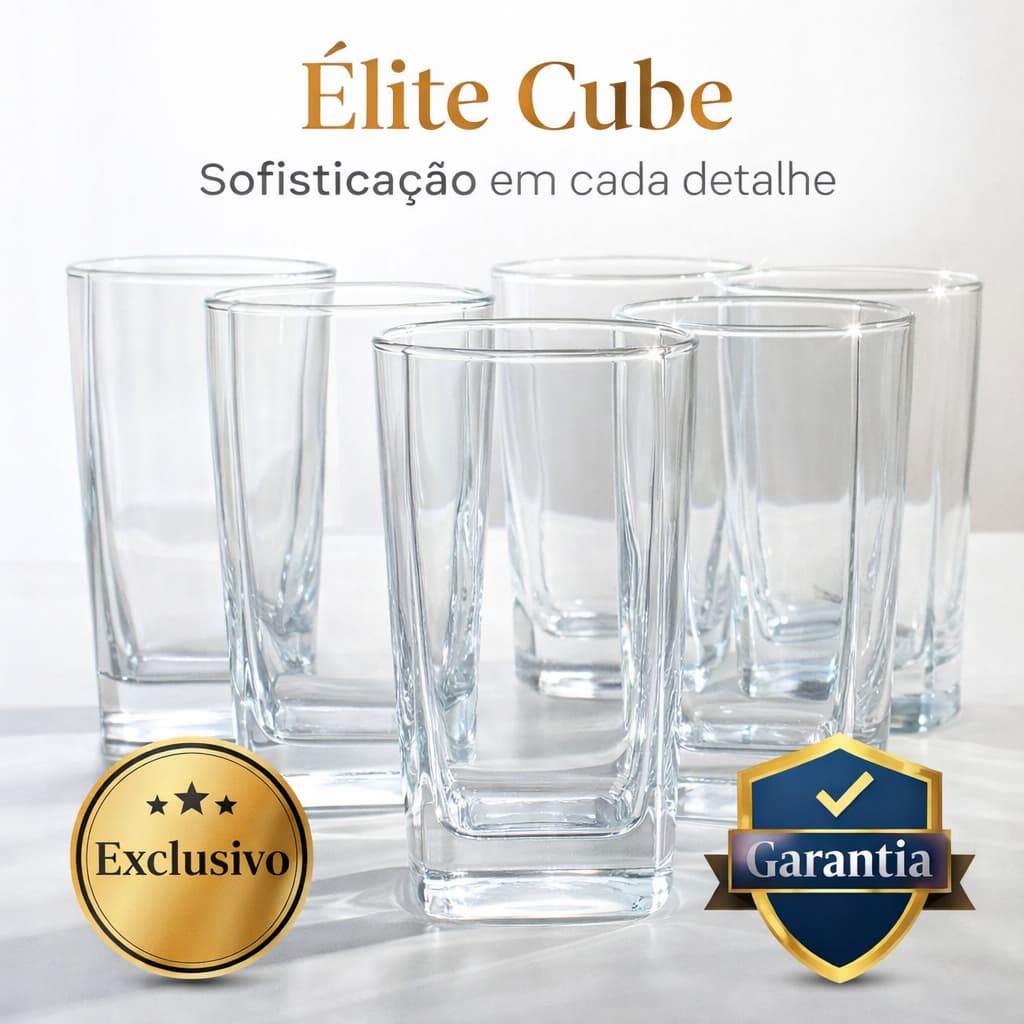 Jogo de Copos de Vidro Quadrado 290ml 6 Peças Design Moderno Elegante Resistente