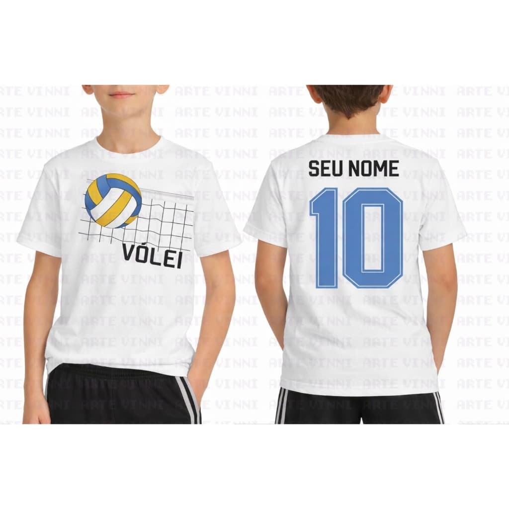 Camiseta tradicional infantil volei jogadores time rede
