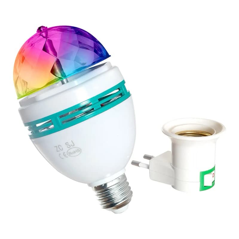 Lâmpada Giratória Colorida Led Bola Maluca Globo Rgb + Adaptador Tomada para Festas Baladas