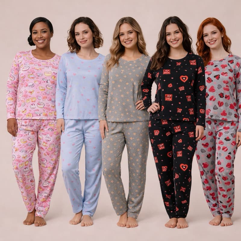Pijama Conjunto Feminino Inverno Manga Longa e Calça Suede Light Macio Confortável Frio
