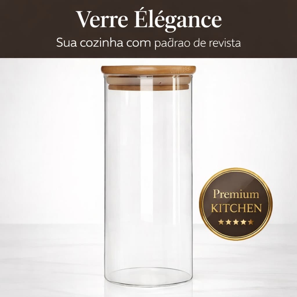 Pote Hermético de Vidro 1500ml com Tampa de Bambu  Organizador de Cozinha Premium, Mantém Alimentos Frescos e Sem Umidad
