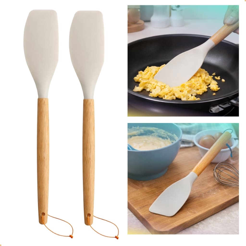 Espátula Ponta de Silicone Pão Duro Espátulas Cabo de Madeira Reforçada Cozinha