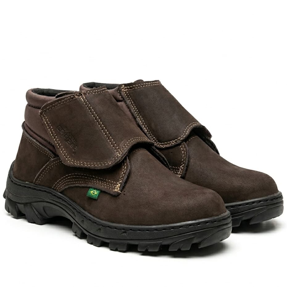 Bota botina trabalho couro velcro bico pvc