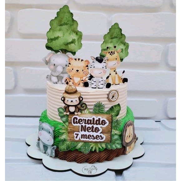 Topo de Bolo Safari- Topper de Bolo Safari - Festa Safari Personalizado Safari Enfeite de Bolo Safari