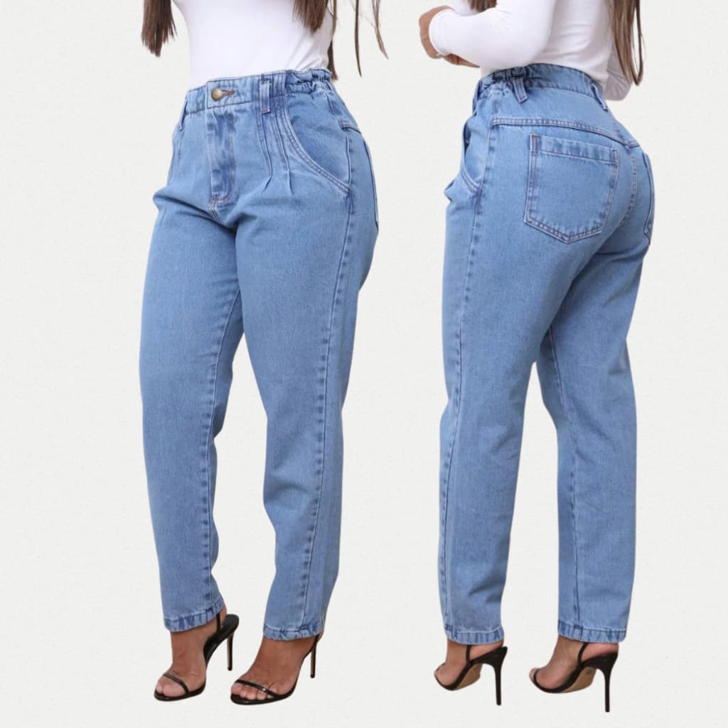Calça Jeans Feminina Tradicional com Botão de Ferro Corte Reto e Conforto Elegante
