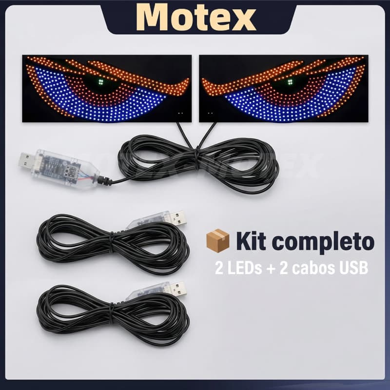 Kit 2 Luz LED RGB Programável para Carro Janela Display Dinâmico USB Flexível Decoração Veicular