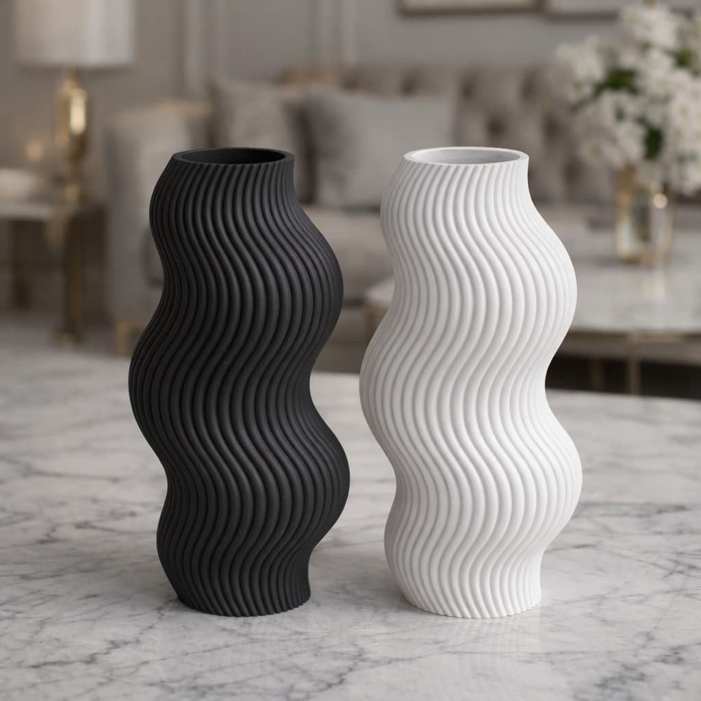 Kit 2 Vaso Decorativo Ondulado Moderno Peças em Pla Premium