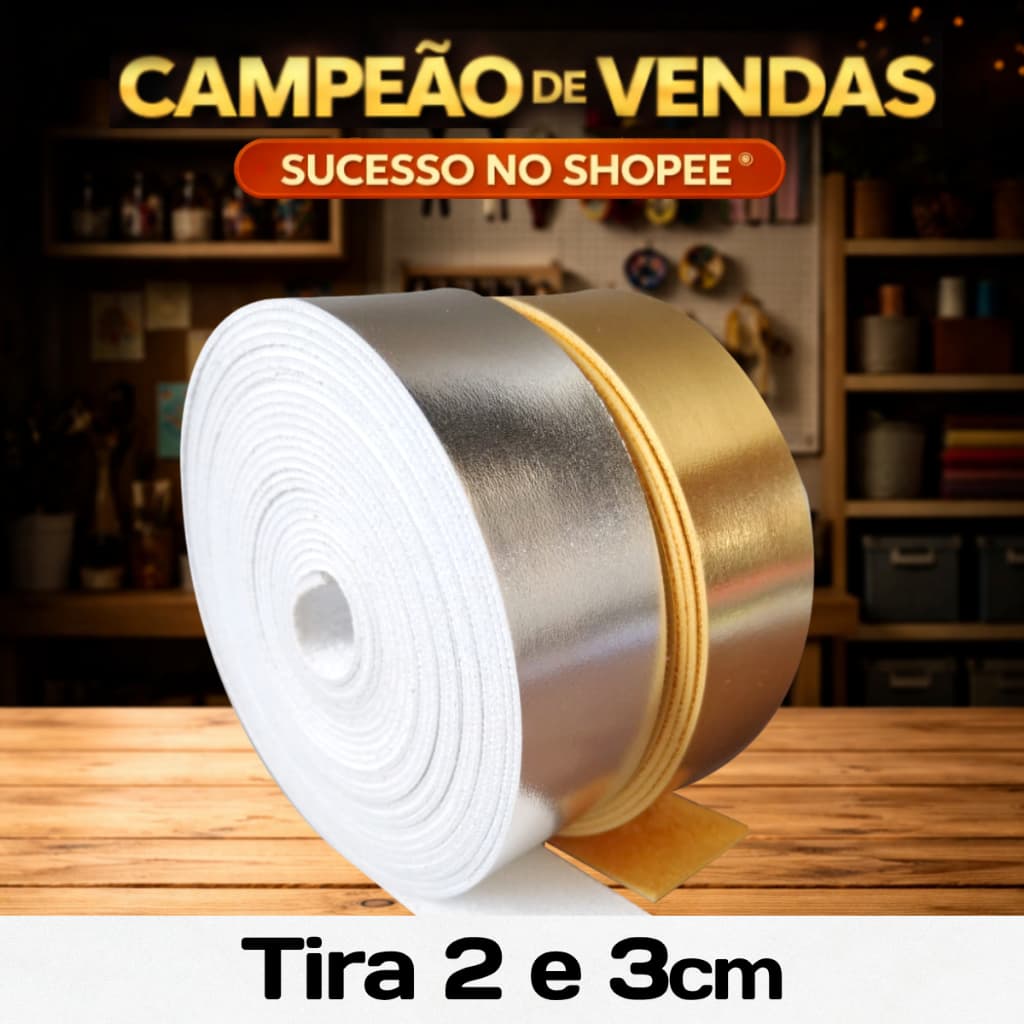 Rolo Tira De Couro Ecológico Montana Dourado Prata