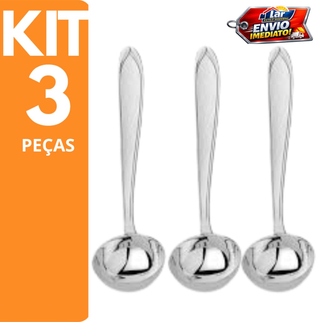 KIT 3 CONCHA DE SOPA FEIJÃO UTENSÍLIO COZINHA RESTAURANTE INOX
