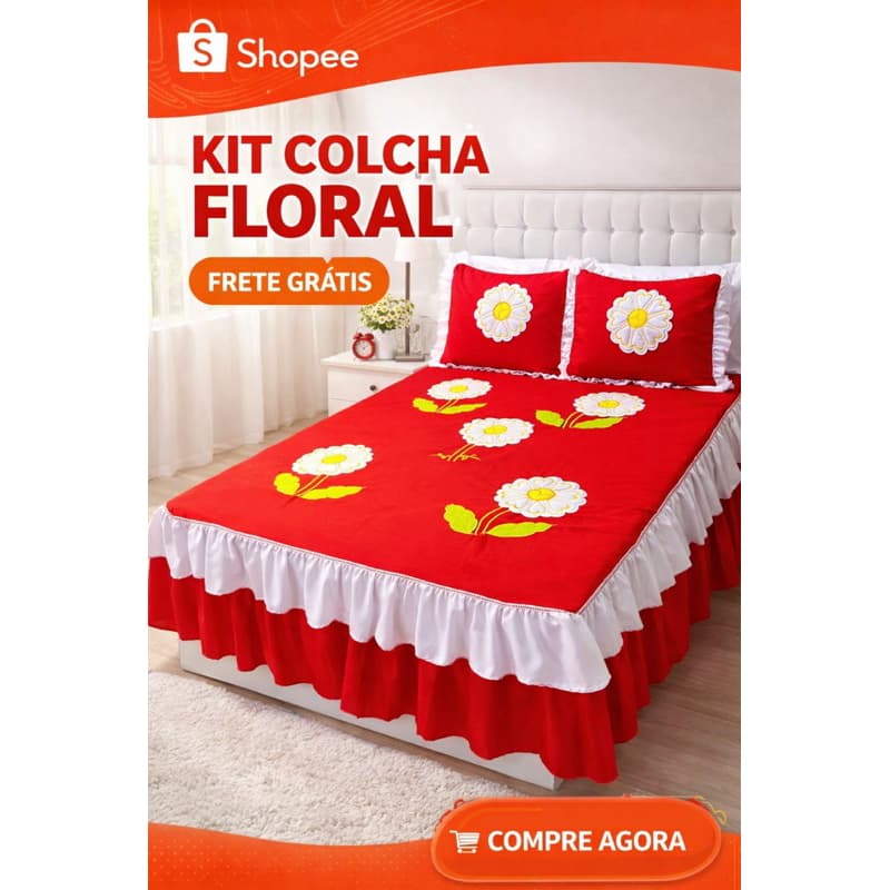 Cobre Leito Colcha Elegante Bordada Floral Luxo Casal Queen 2,60x2,50m 3 peças | Enxoval Decoração Quarto Confortável