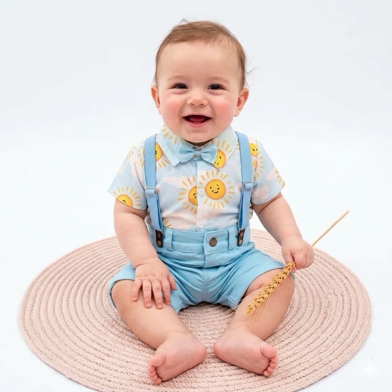 conjunto menino aniversario social modelo short brim primeira volta ao sol solzinho