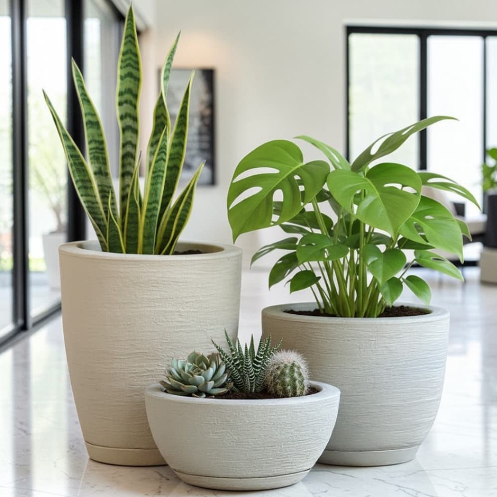 3 Vasos para Plantas Cone Bojo e Bacia com Prato em Polietileno