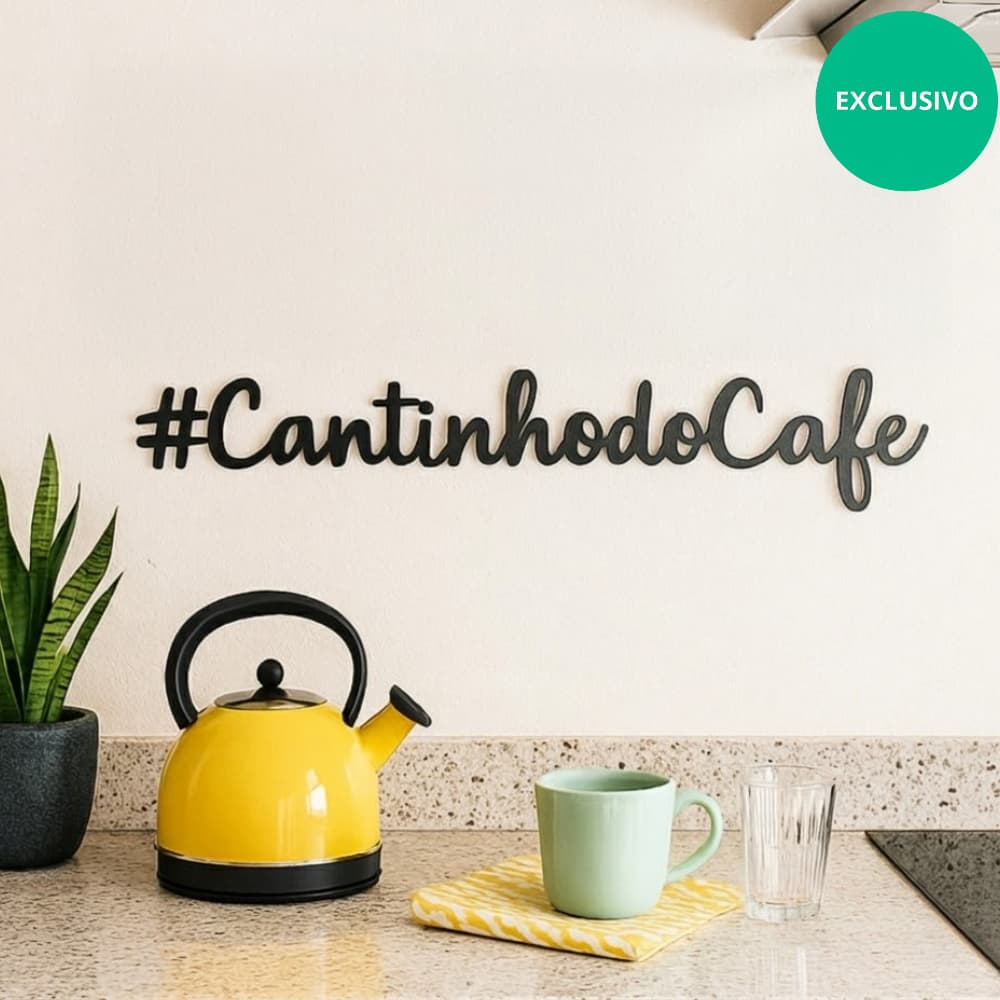 Aplique de Parede #Cantinho do Café Minimalista Lettering MDF Preto Decorativo Escultura Cozinha