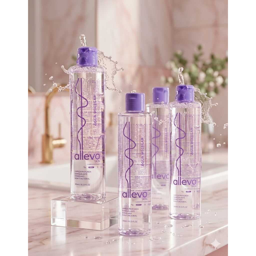 Demaquilante Limpeza Facial Água Micelar 10 em 1 Alleva Beauty 310ml kit com 4und