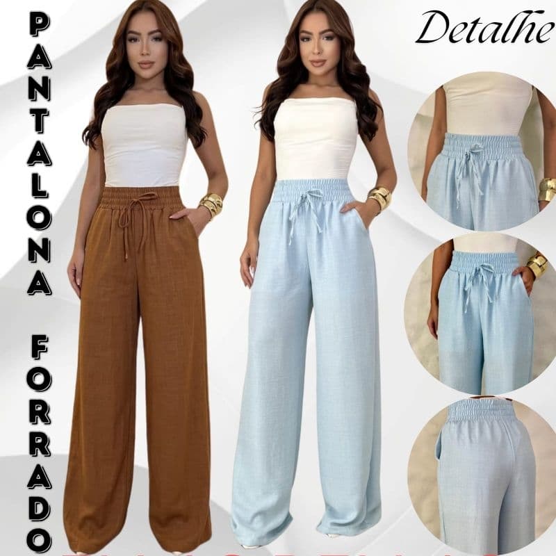 Pantalona Cós alto Duna linho c/ elastex  na parte da cintura c/ BOLSO funcionais