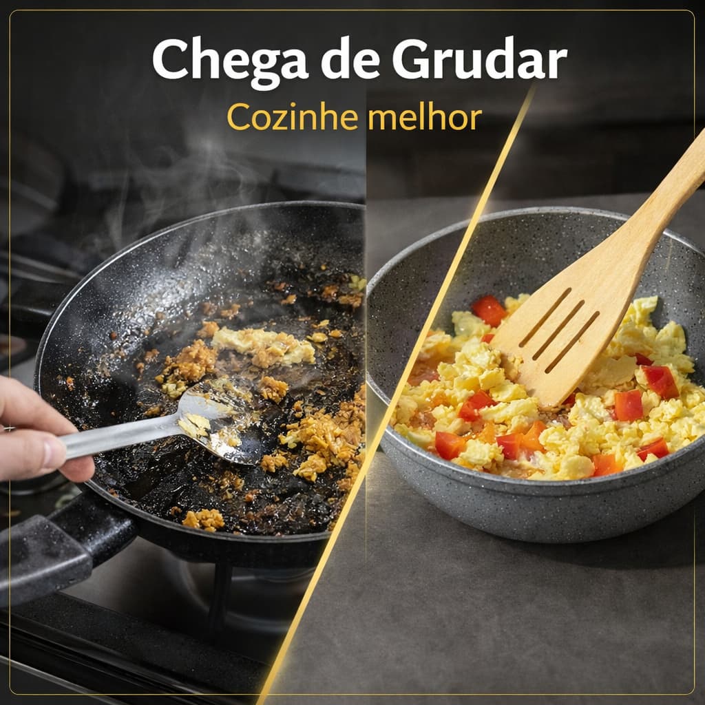 Conjunto de Panelas Antiaderente 8 Peças com Cabo de Madeira | Kit Completo Cozinha Moderna e Durável