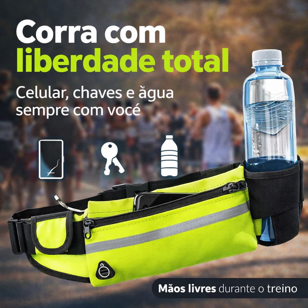 Pochete Fitness Corrida Porta Celular Impermeável Ajustável Academia Running C/ Porta Garrafa