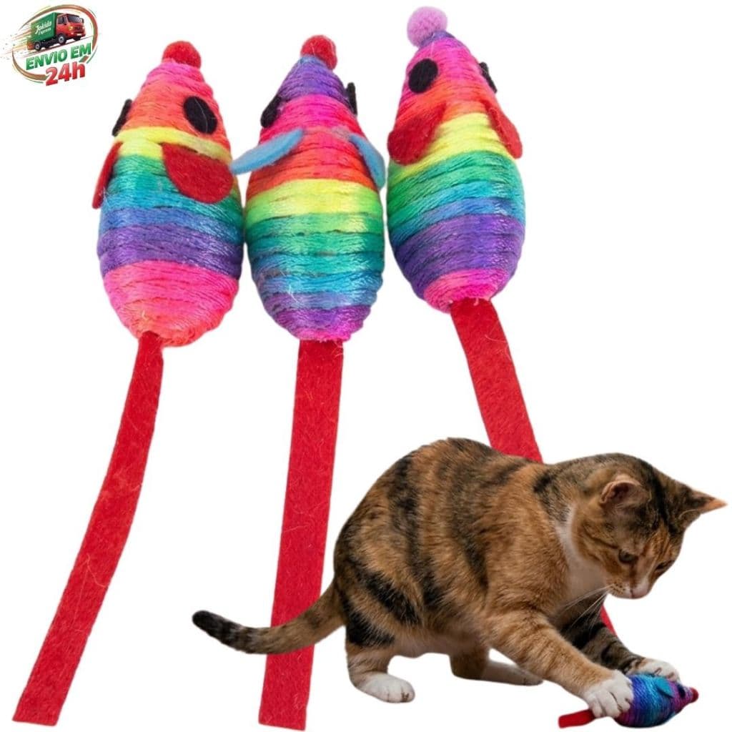 Kit 3 Ratinhos Para Gatos Rato Brinquedo Pet Interativo Estimula Movimento Instinto Caça Para Felinos