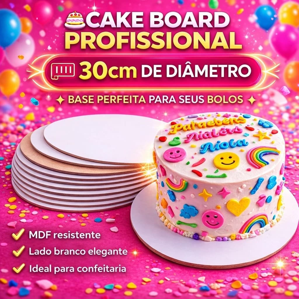 Kit 20 Cake Board 30cm MDF Branco Base Para Bolo Confeitaria