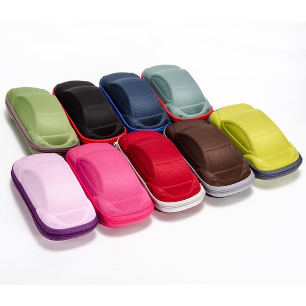 Kit com 10 uns. Caixa De Óculos De Sol Para Crianças Em Forma De Carro Zíper Diversas Cores Nova