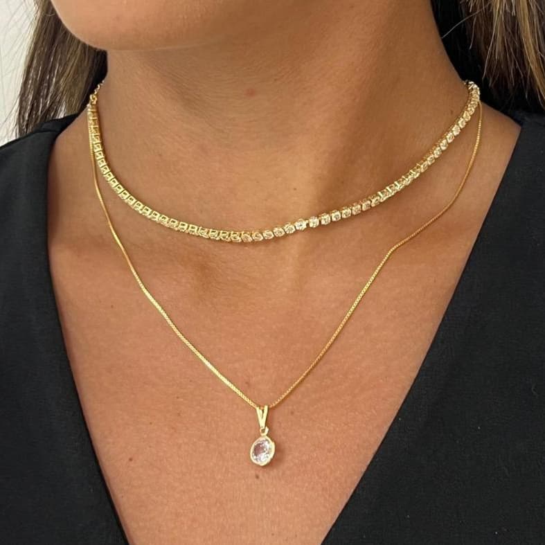 Colar Riviera + Colar Ponto de Luz Banhado a Ouro 18k
