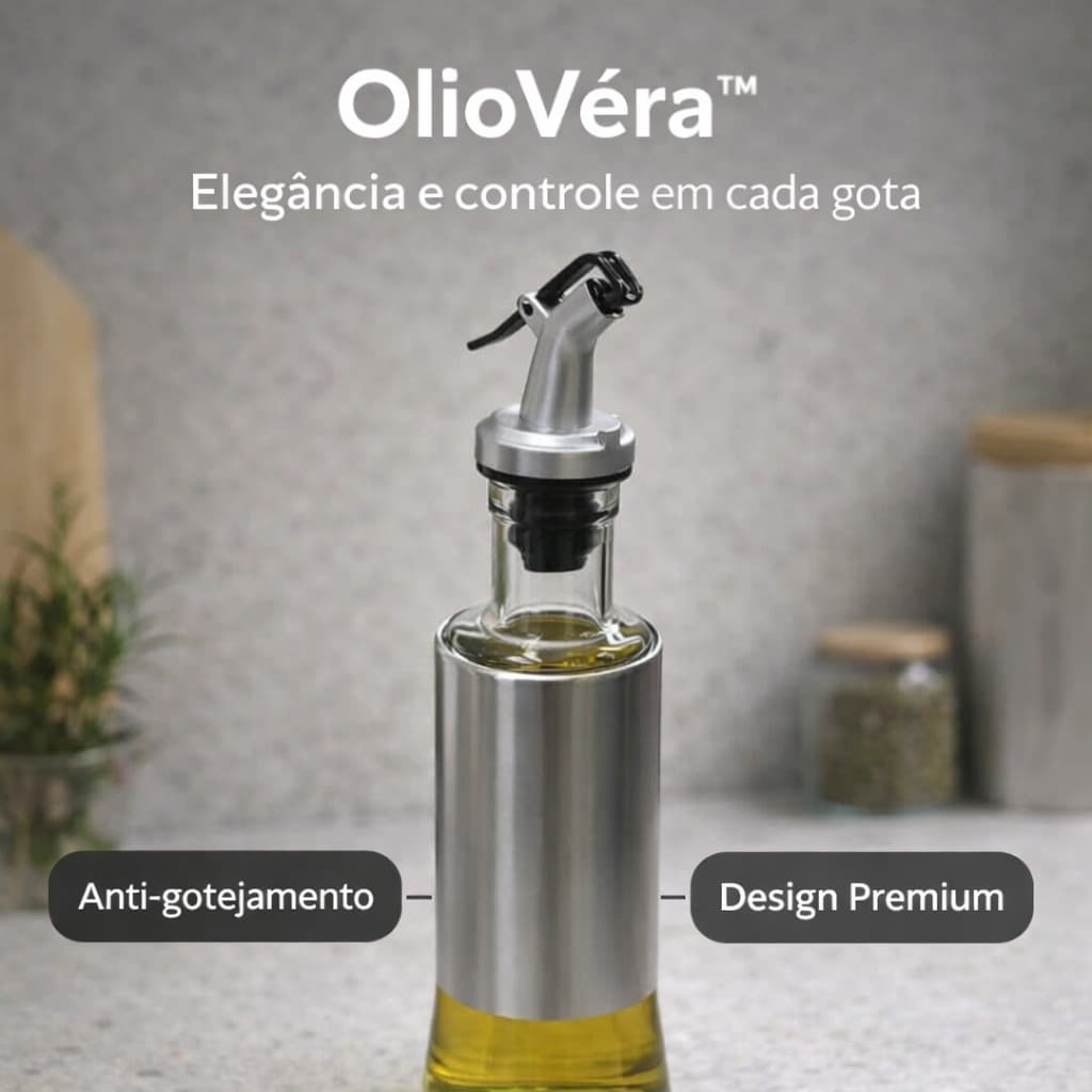 Dispenser de Azeite OlioVéra™ 300ml Vidro e Inox Anti-Gotejamento Premium