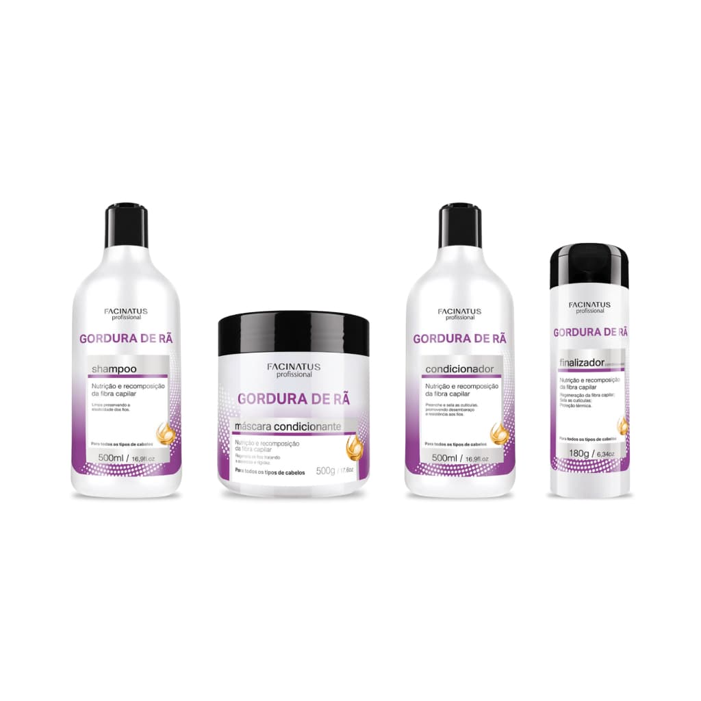 Kit Capilar Gordura de Rã Facinatus 4 Produtos | Hidratação e Reconstrução para Cabelos Ressecados