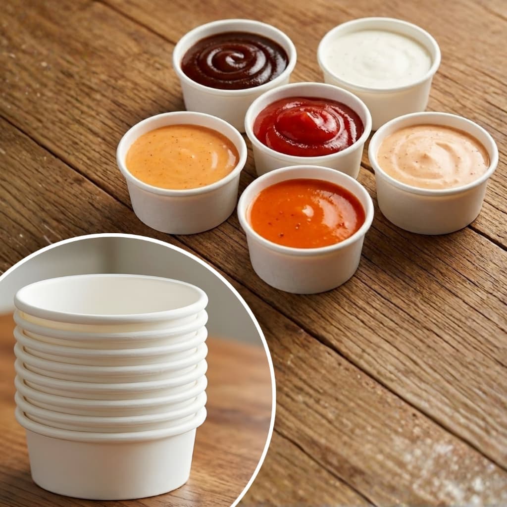 kit c/ 50, 100 ou 200 pote de papel para molhos, 28ml, descartável, p/ restaurante, food trucks