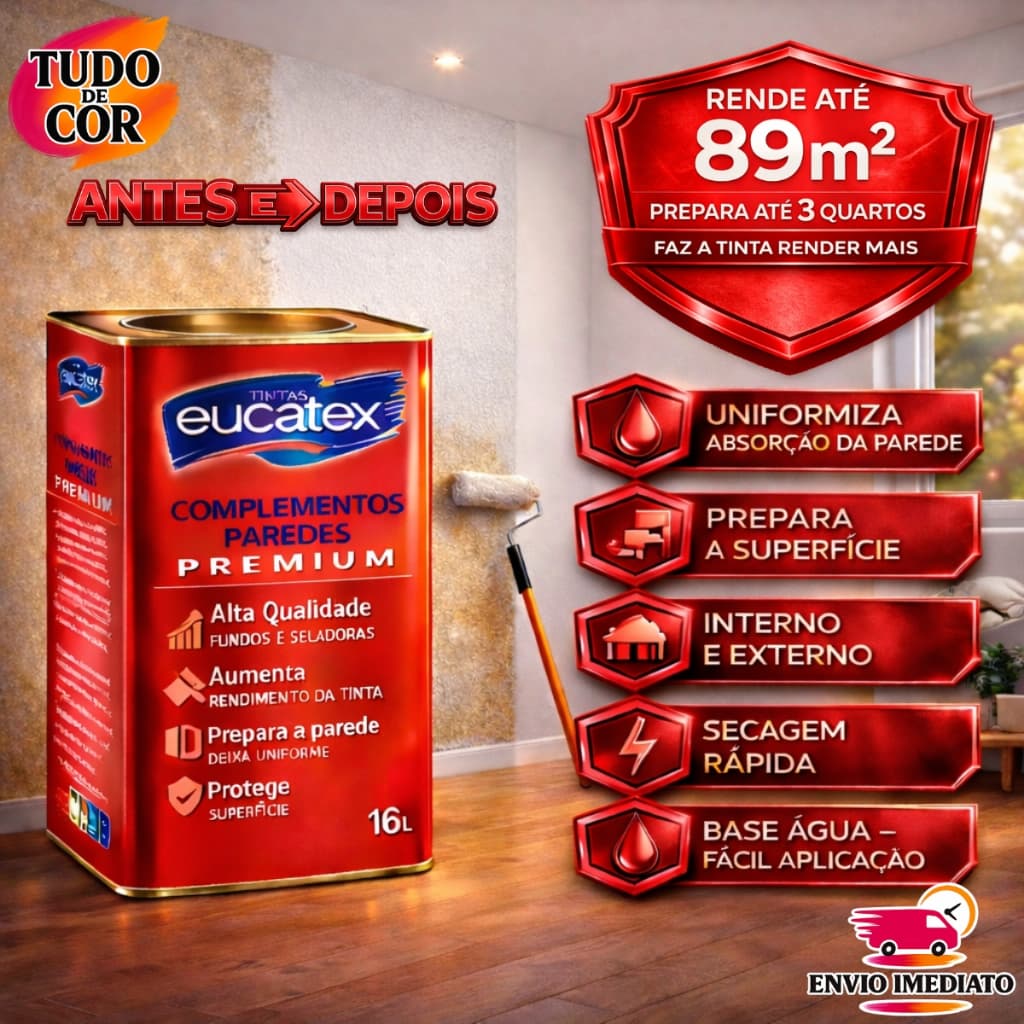 Selador Acrílico Eucatex 16 Litros Branco Acabamento Fosco Premium, Selador Acrílico Parede e Teto