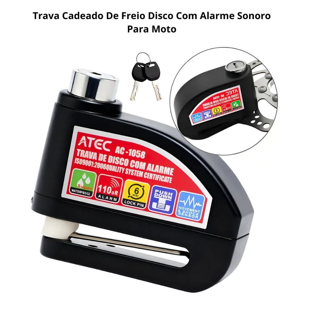 Trava Cadeado De Freio Disco Com Alarme Sonoro Para Moto Universal