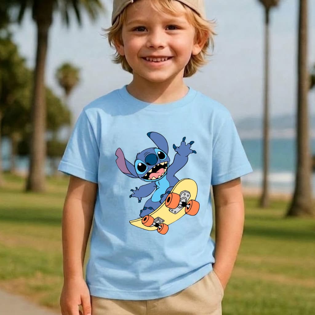 Camiseta Infantil Stitch Menino Skate 100% Algodão Premium Promoção Oferta do 02 ao GG