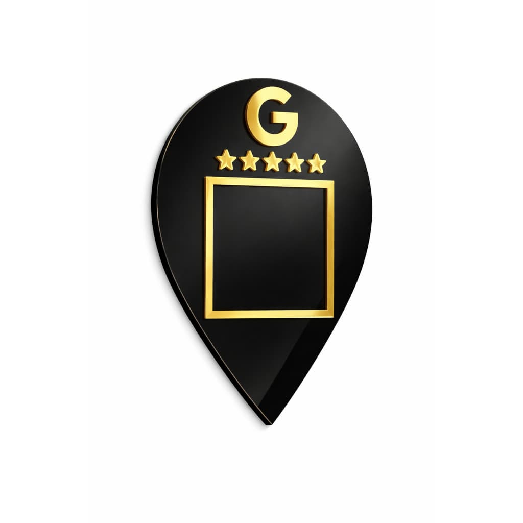 Placa QR Code Google Avaliações em Acrílico Preto e Dourado | Placa de Parede Avalie no Google