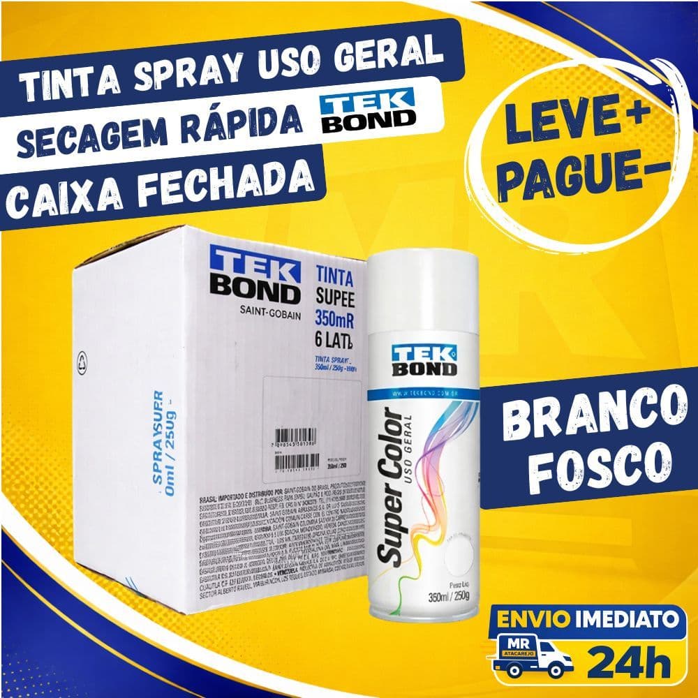 Kit 6 Tinta Spray Uso Geral Tinta Spray Branco Fosco 350ml Madeira Metal Plástico Seca Rápido