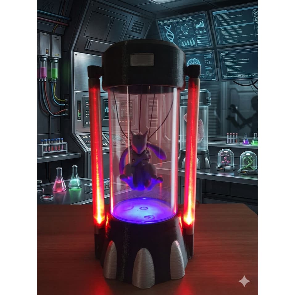 Luminária Pokémon Mewtwo na incubadora LED 3D – Decoração Geek